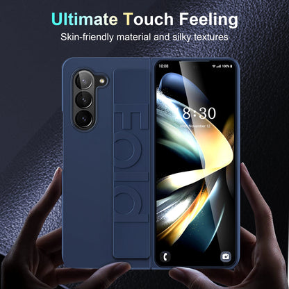 Matte Hard PC Silicone Wrist Strap Case for Samsung Galaxy Z Fold 3-7 – Elastic Armor Cover with Grip & Wristband