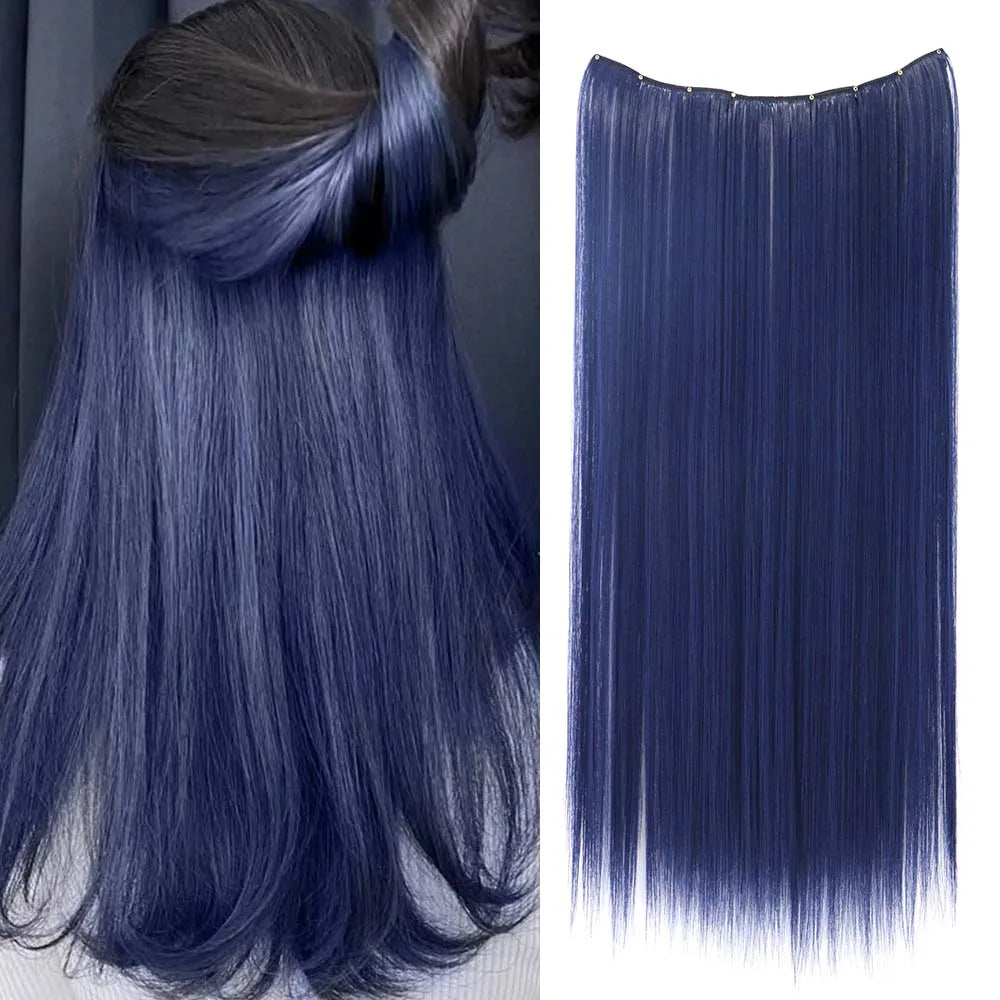 22-Inch Colorful Straight Clip-In Hair Extensions - Long Heat-Resistant Synthetic Hairpiece for Women