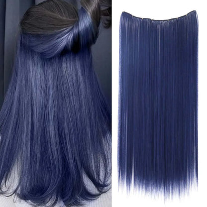 22-Inch Colorful Straight Clip-In Hair Extensions - Long Heat-Resistant Synthetic Hairpiece for Women