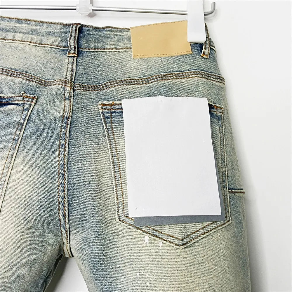 Men's Graffiti Washed Jeans - Retro Distressed Low Rise Skinny Denim Pants