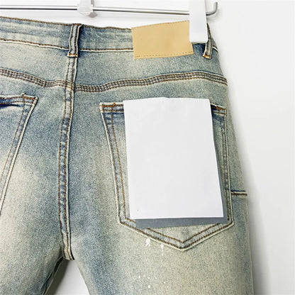 Men's Graffiti Washed Jeans - Retro Distressed Low Rise Skinny Denim Pants