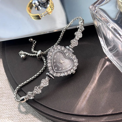 Women's Heart Ribbon Diamond Flower Watch - Fashion Adjustable Bracelet Wristwatch with Elegant Design