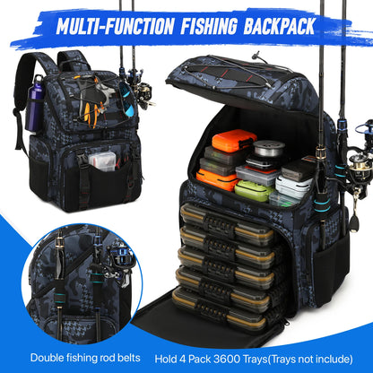 45L Fishing Backpack - Cooler Tackle Storage Bag with Rod Holders & Rain Cover for Camping, Hiking & Outdoor Fishing