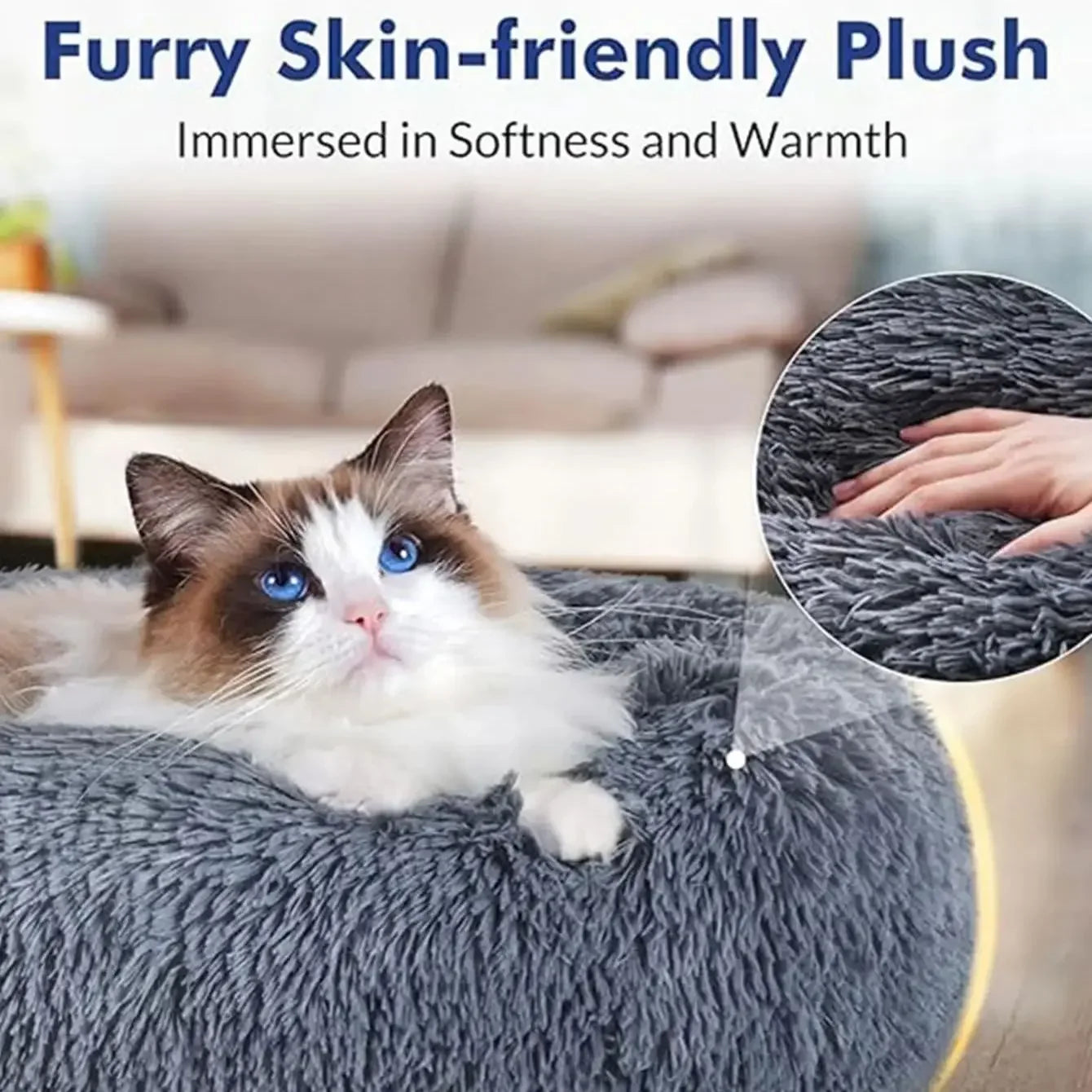 Super Soft Round Pet Bed (40-90cm) for Large Dogs & Cats | Long Plush Dog House for Winter Warmth | Comfortable Sleeping Space for Medium Pets