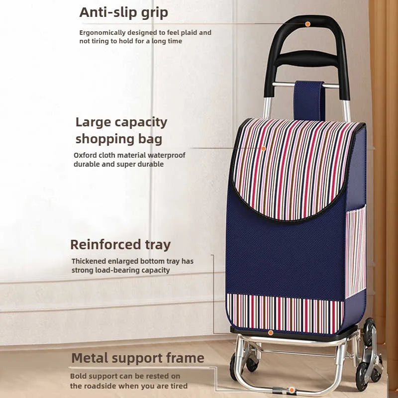 Foldable Outdoor Shopping Cart - Waterproof Large Capacity Utility Cart with Stair-Climbing Wheels