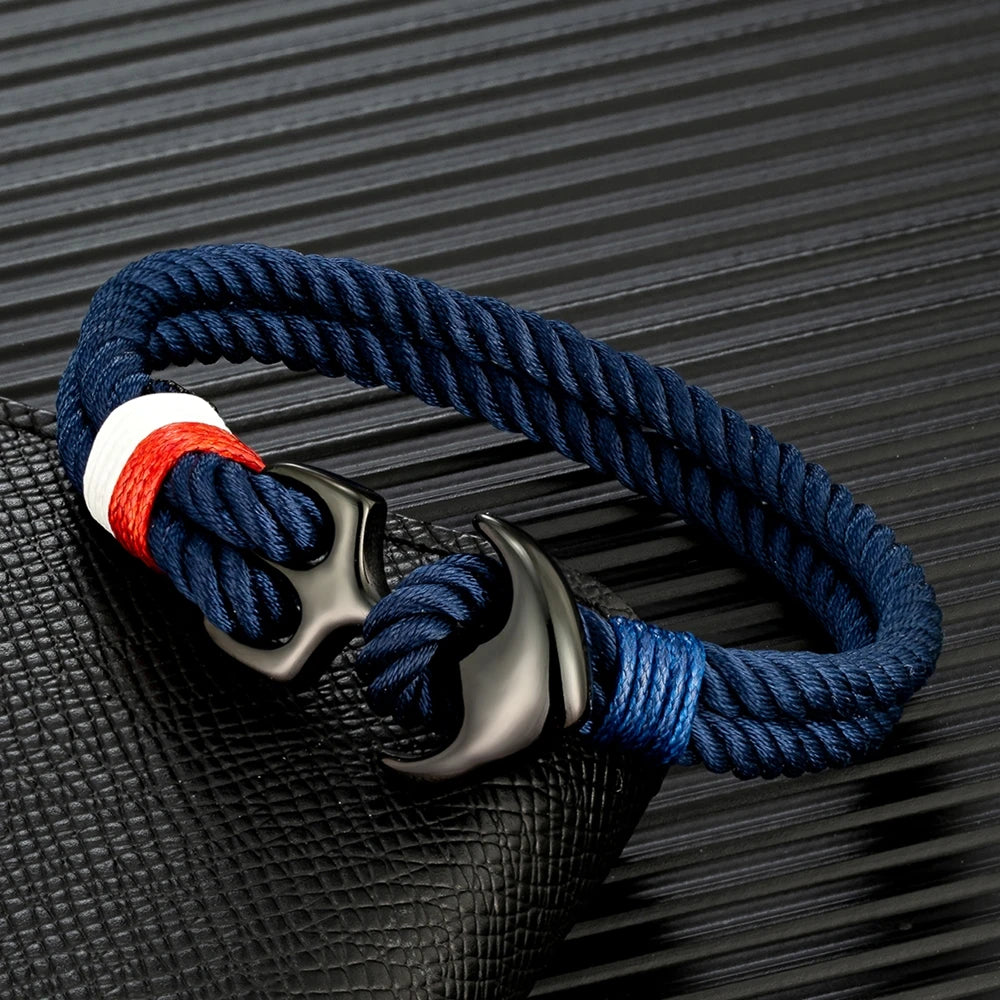 MKENDN Anchor Bracelet – Double Strand Nautical Waterproof Rope with Black Stainless Steel Sport Buckle for Men & Women