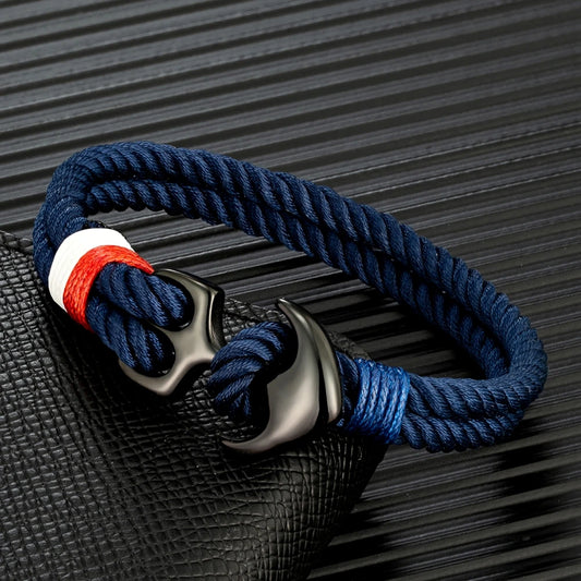 MKENDN Anchor Bracelet – Double Strand Nautical Waterproof Rope with Black Stainless Steel Sport Buckle for Men & Women