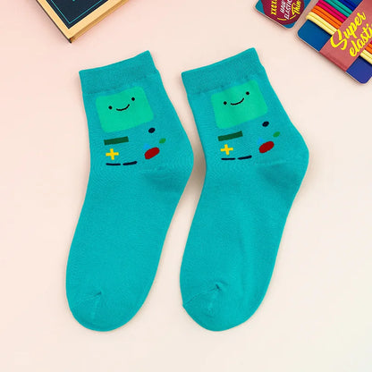 5 Pairs Cartoon Cute Women’s Socks – Fun Patterned Crew Socks, Colorful & Comfy for All Seasons