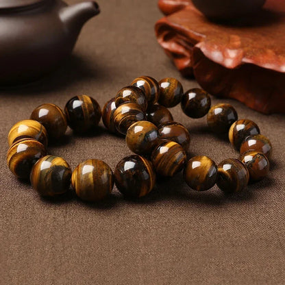 Fashion Tiger Eye Bracelet for Men and Women - Natural Stone Jewelry with Healing Buddha, Elastic Rope Crystal Bead Bracelet for Couples
