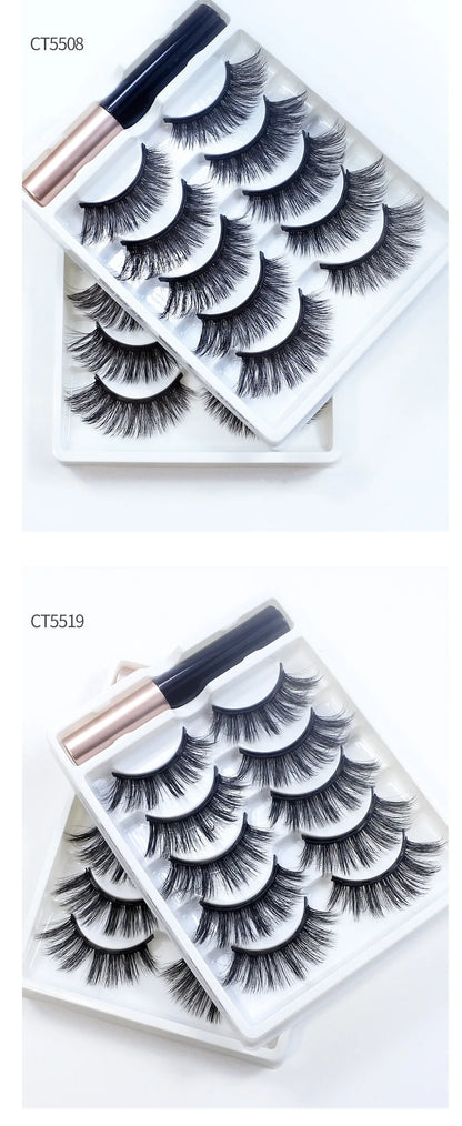 REDSIREN 5 Pairs Magnetic Eyelashes with Eyeliner – Reusable Thick Natural False Lashes