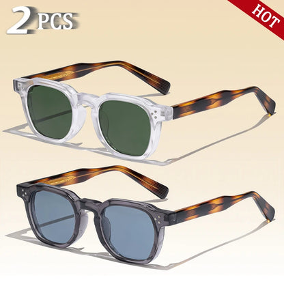 CATERSIDE Retro Punk Square Sunglasses – 2-Piece Fashion Set for Men & Women, Party & Festival Gift Glasses