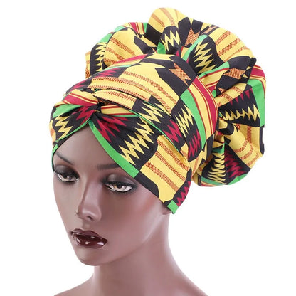 African Satin Lined Bonnet with Long Ribbon - Floral Ankara Print Head Wrap Turban Cap for Women