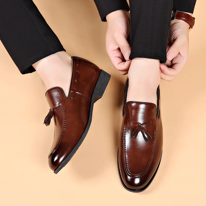 Men’s Leather Dress Loafers - Handmade Slip-On Luxury Business Office and Wedding Shoes Size 48