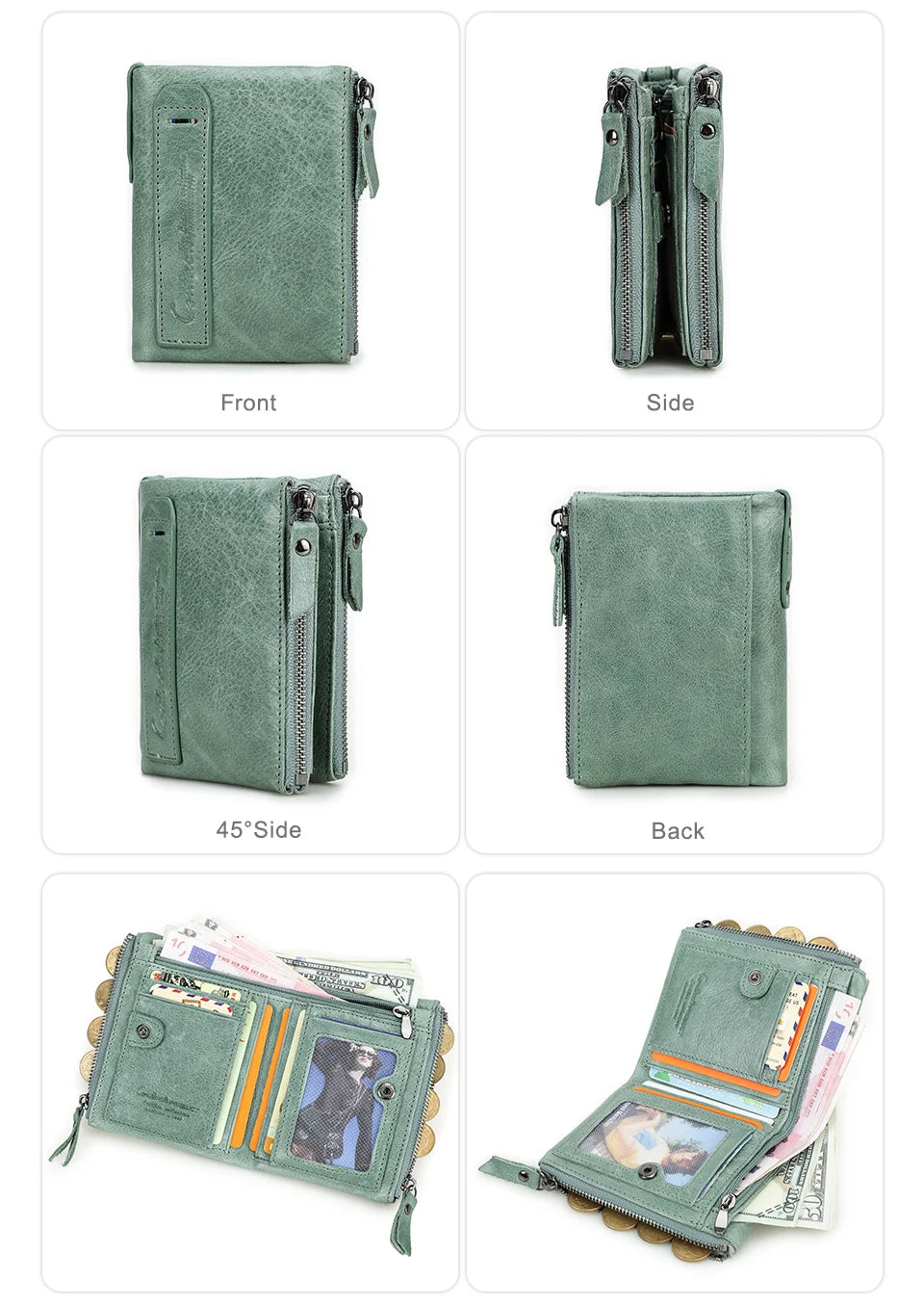 CONTACT'S Genuine Leather Short Wallet for Women — Luxury Designer Card & Coin Holder, Mini Money Clip Wallet with Free Shipping