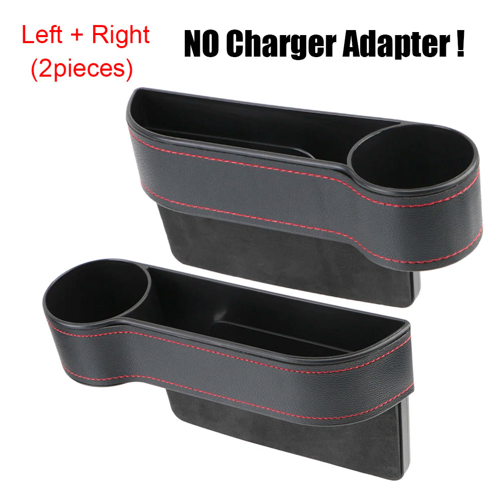 Car Seat Gap Organizer – Leather Auto Crevice Storage Box with Cup & Phone Holder, USB Option