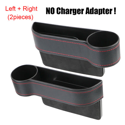 Car Seat Gap Organizer – Leather Auto Crevice Storage Box with Cup & Phone Holder, USB Option