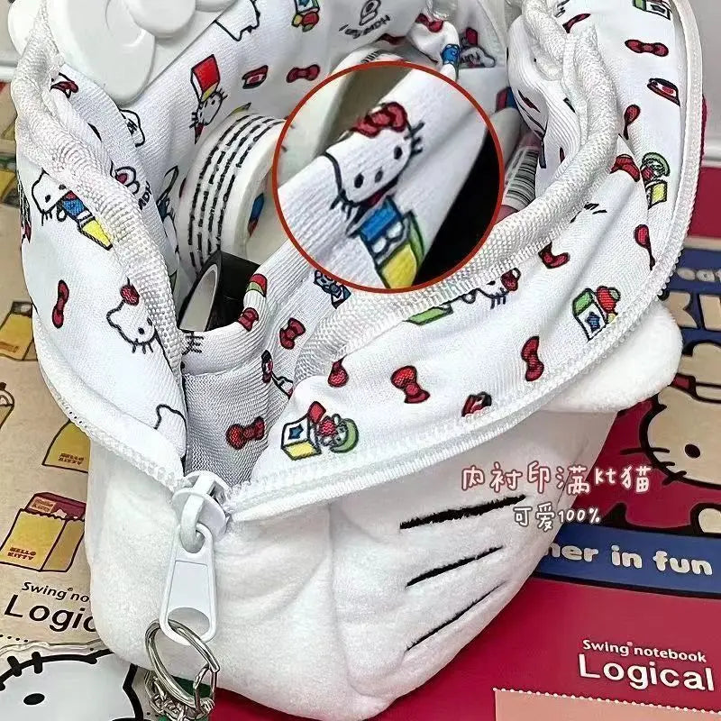 Cute Hello Kitty Plush Pencil Case – Large Capacity Stationery & Makeup Storage Bag for Students & Girls – Kawaii Party Gift