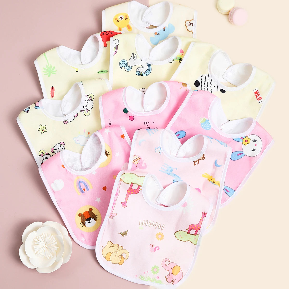 Cotton Baby Bib Set - 4/6/8/10PCS Waterproof Feeding Bibs & Toddler Scarf Protection for Newborn Boys Girls
