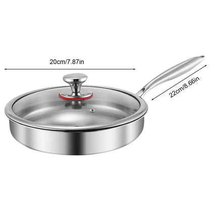 Titanium Frying Pan with Glass Lid - Non-Stick Even-Heating Stainless Steel Skillet for Kitchen Cooking, 26/28/30cm