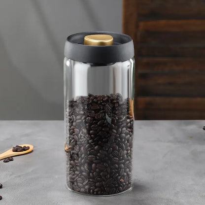 Vacuum Sealed Glass Coffee Bean Jar — Airtight, Moisture-Proof Household Container with Air Extraction for Fresh Coffee