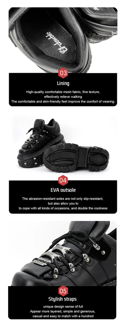 New Punk Style Lace-up Women’s Platform Boots with 6CM Heel, Gothic Rock Ankle Boots, Metal Decor Sneakers