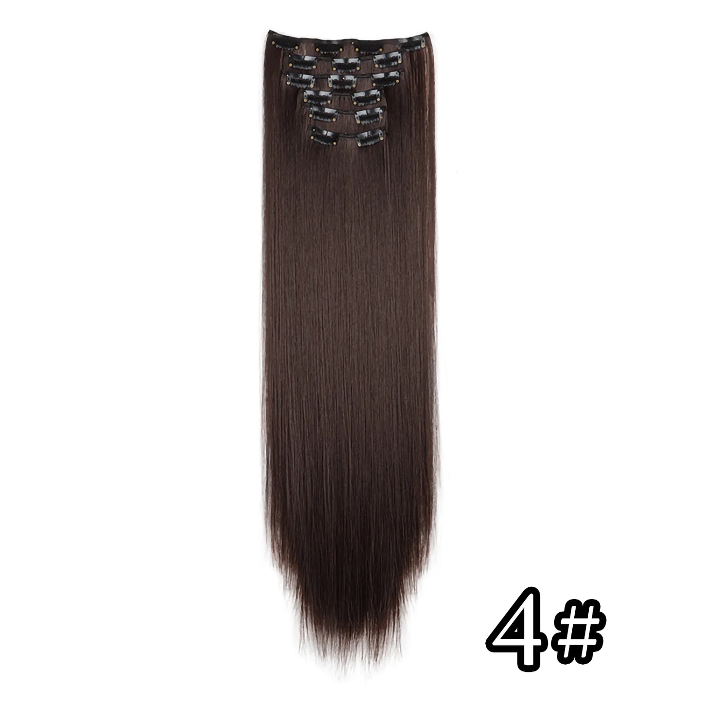 24-Inch 16 Clips-in Hair Extensions – Long Straight Synthetic Blonde & Black Hairpieces, Heat Resistant for Daily Use