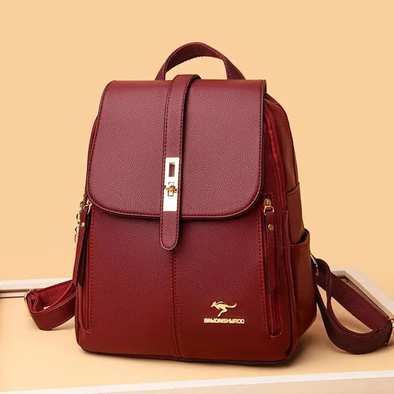 Luxury Women’s Leather Backpack - Black Vintage Casual Daypack, School Bag, and Rucksack for Girls