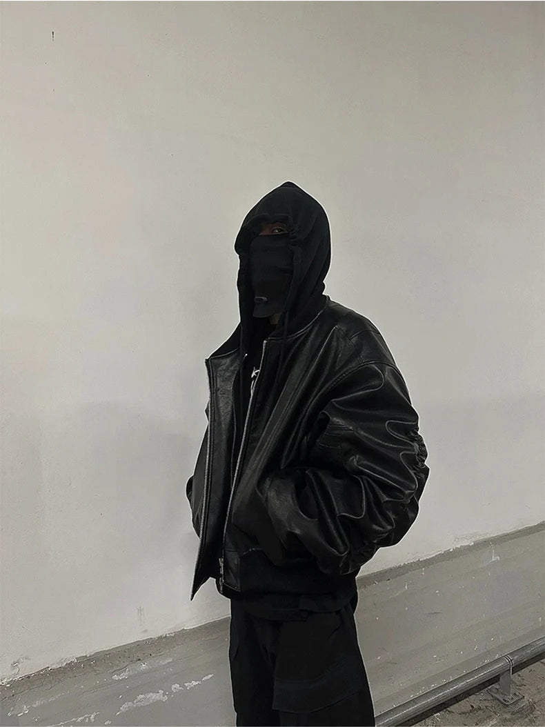 Mauroicardi Autumn Winter Oversized PU Leather Bomber Jacket for Men - Thickened Warm Hooded Luxury Designer Coat