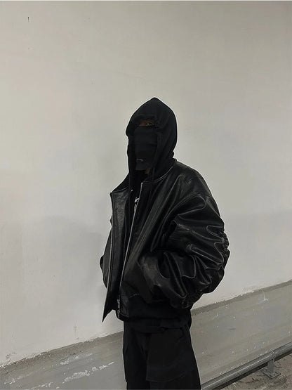 Mauroicardi Autumn Winter Oversized PU Leather Bomber Jacket for Men - Thickened Warm Hooded Luxury Designer Coat