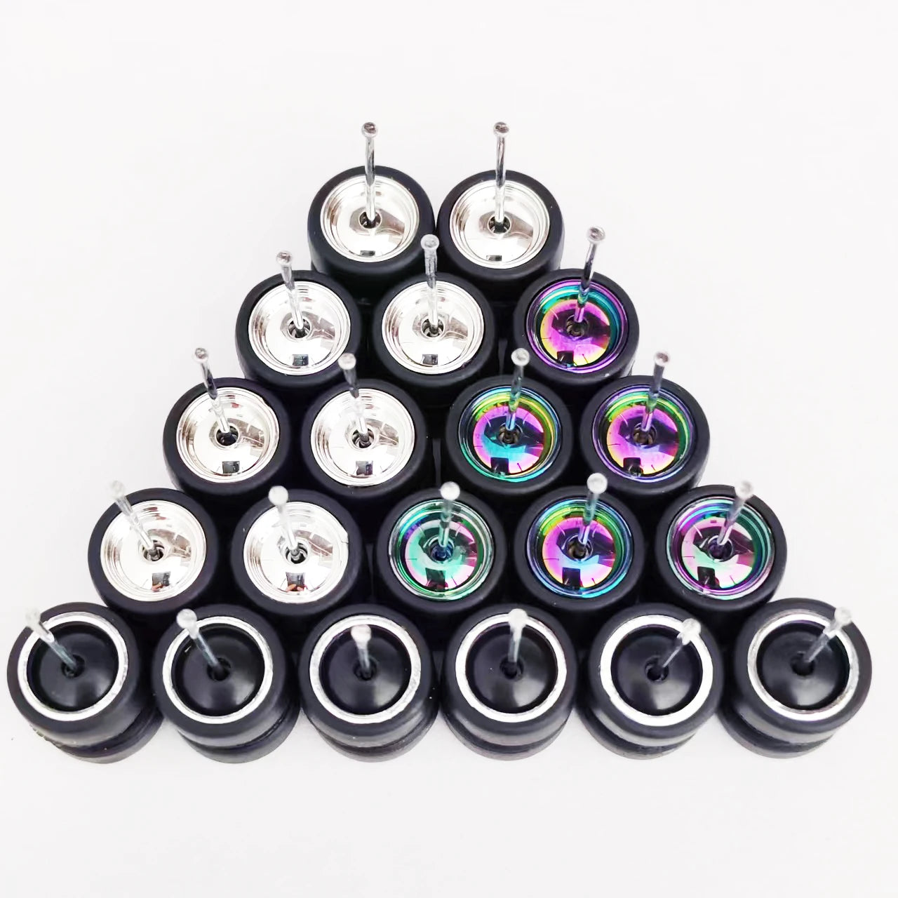 1:64 Alloy Car Wheels & Rubber Tires Set - Replacement Axles for Hot Wheels, Matchbox & Model Cars