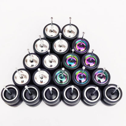 1:64 Alloy Car Wheels & Rubber Tires Set - Replacement Axles for Hot Wheels, Matchbox & Model Cars