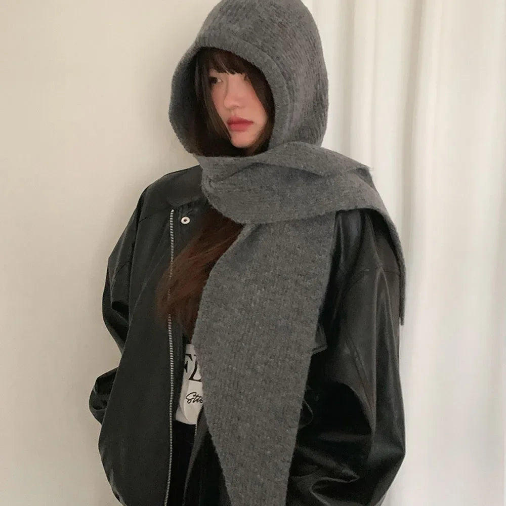 Y2K Balaclava Beanie Hat & Scarf – Thick Knit One-Piece Winter Neck Warmer Retro Style