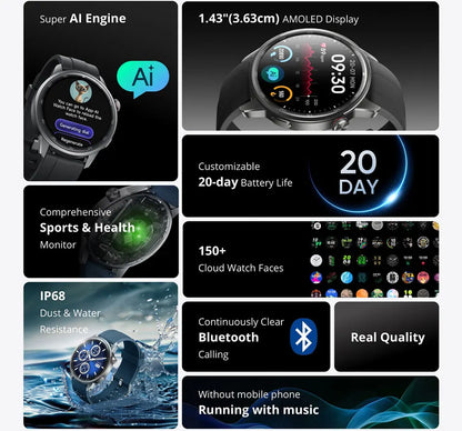 Global Version realme Watch S2 – 1.43'' AMOLED Smartwatch, 20-Day Battery, AI Engine, IP68 Waterproof