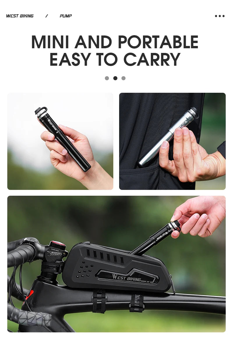 WEST BIKING 130PSI Mini Bike Pump – Portable Aluminum Alloy Hand Air Pump for MTB & Road Cycling, Drop-Proof & Ultralight