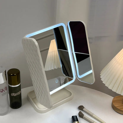 Tri-Fold LED Makeup Mirror with Smart Complementary Lighting - Beauty Light for Dorms, Dressing Rooms, and More