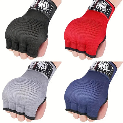 MMA Half Finger Gel Boxing Gloves with Long Wrist Strap - Muay Thai & Sanda Training Inner Hand Wrap Accessory