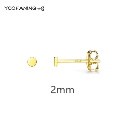 925 Sterling Silver Ear Needle Earrings – Simple Circular Gold & Silver Studs for Women Jewelry (Multiple Sizes)