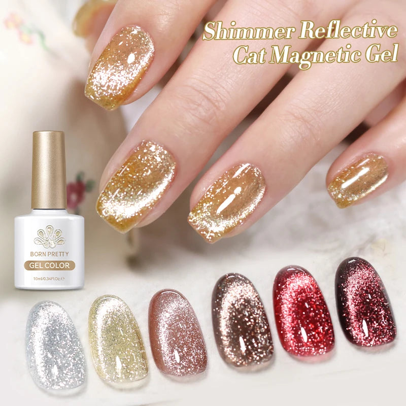 BORN PRETTY Cat Magnetic Gel Nail Polish 117 Colors 10ml Full Coverage Semi-Permanent Soak-Off Nail Varnish for Salon Manicure Glitter Cat Eye Nails