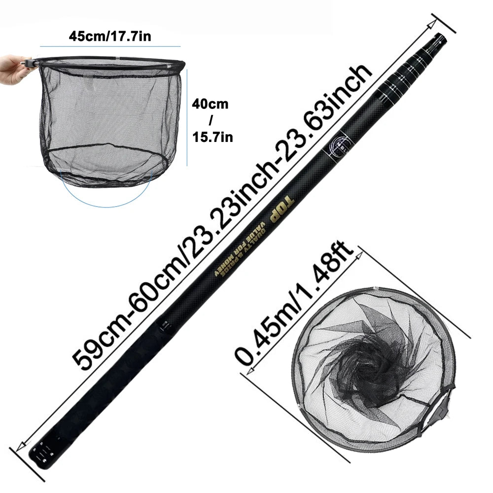 MBLN 328cm Ultralight Portable Landing Net – Carbon Handle & Aluminum Alloy Head, 414g Total Weight