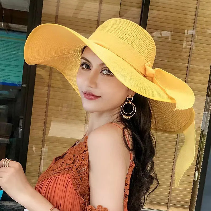 Wide Brim Straw Sun Hat - Summer Beach Travel Shade & UV Protection Hat