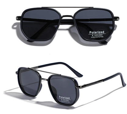 Peekaboo TR90 Polarized Sunglasses – Retro Metal Square Style for Men & Women, UV400 Double Bridge Driving Glasses