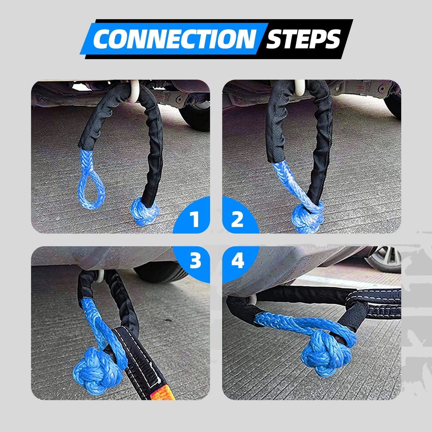 Synthetic Soft Shackle Rope | Heavy Duty Offroad 4X4 Tow Strap | Shatter Resistant | Protective Sleeve & Recovery Ring Included