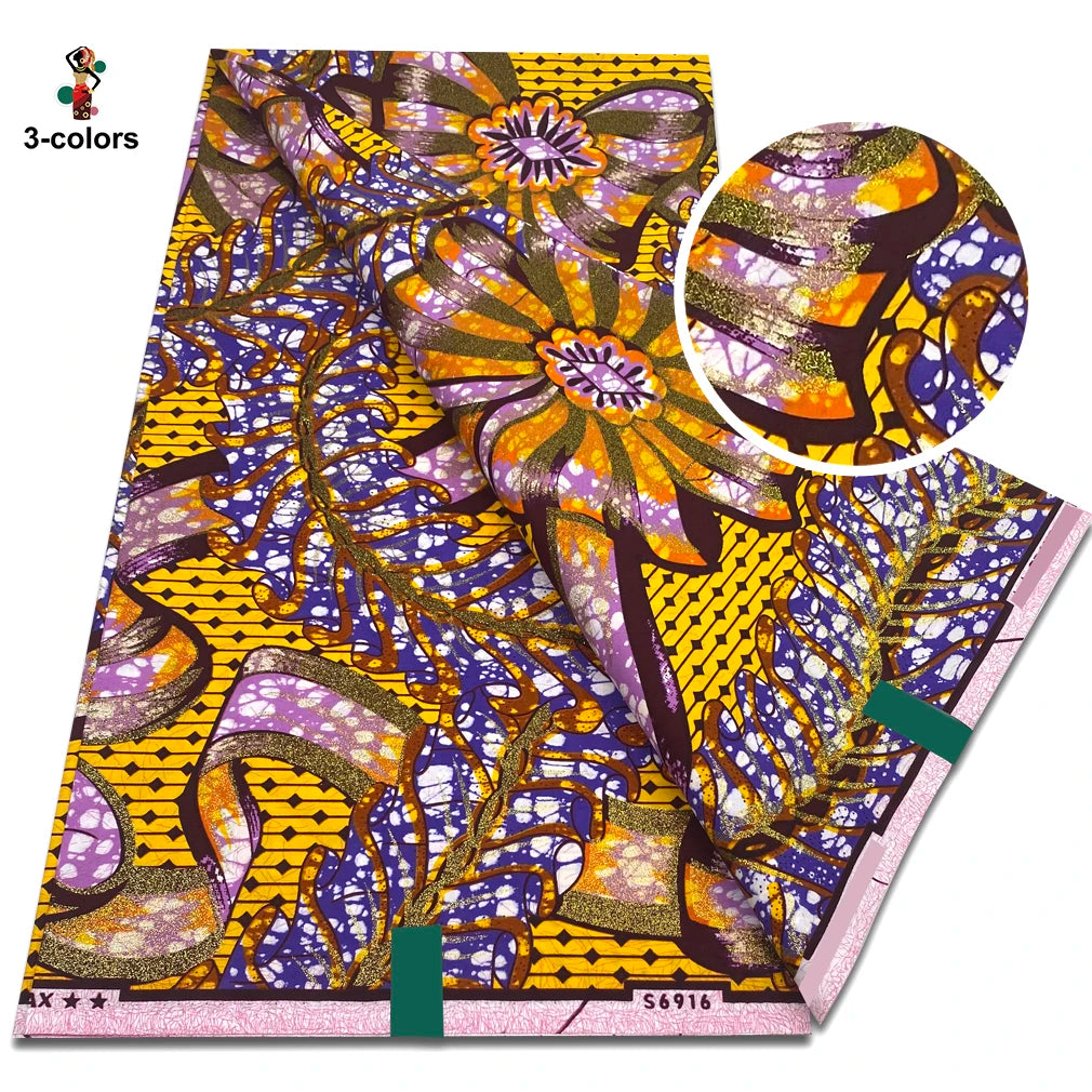 African Gold Print Wax Fabric - 100% Cotton Soft Nigerian Ankara Batik Pagne Material