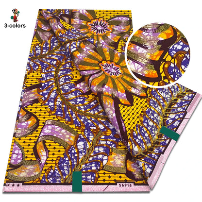 African Gold Print Wax Fabric - 100% Cotton Soft Nigerian Ankara Batik Pagne Material