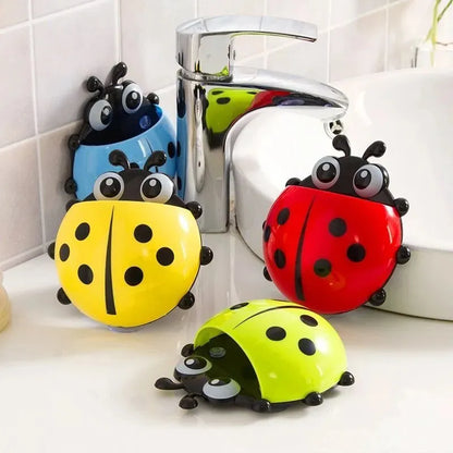 Ladybug Cartoon Animal Toothbrush Holder: 1pcs Insect Design Wall Suction Bathroom Organizer for Toothbrush and Toothpaste