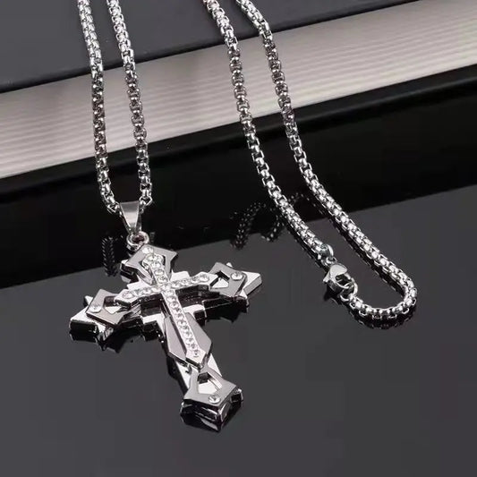 High-Quality Titanium Steel Cross Pendant Necklace – Non-Fading Hip-Hop Chain, Trendy Unisex Statement Jewelry for Men and Women