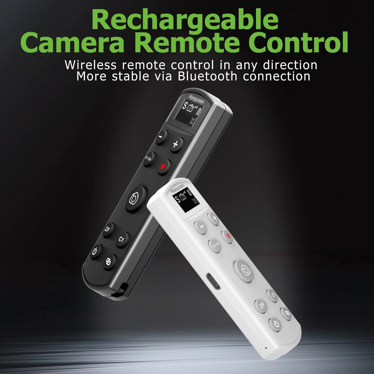 Hanpusen USB-C Bluetooth Camera Remote - Wireless Shutter Release with OLED Screen for Sony Canon Nikon Fujifilm Cameras