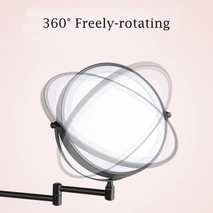 8-Inch Double-Sided LED Makeup Mirror - 10X Magnification, 360° Rotating, Wall Mounted, Foldable Vanity Mirror