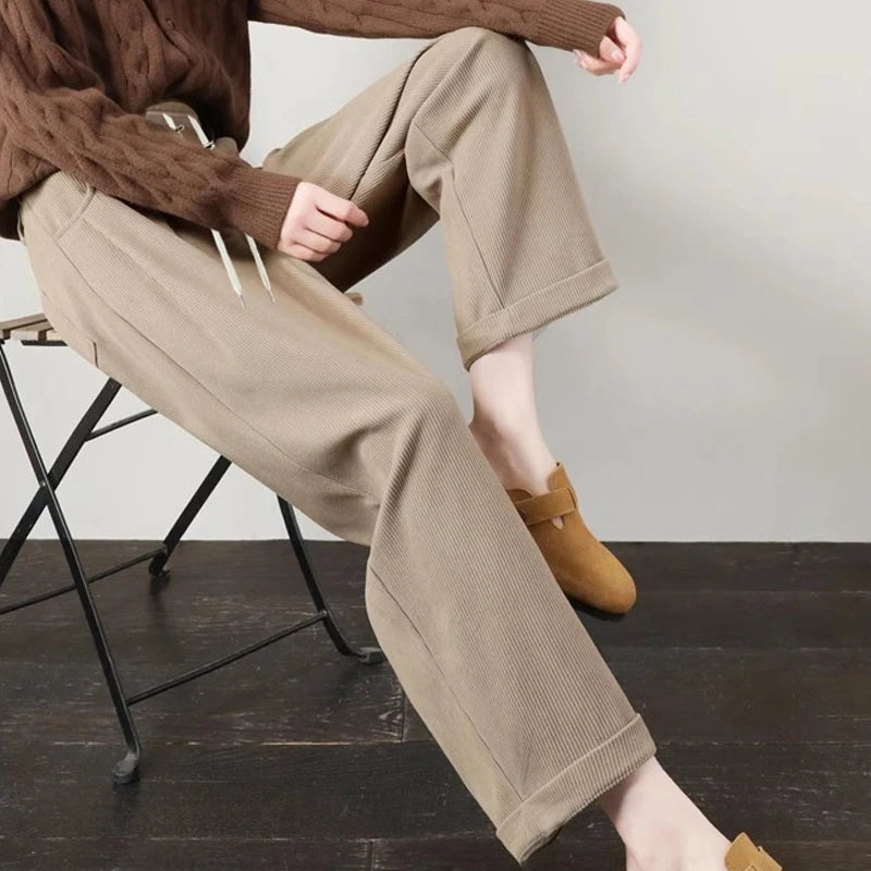 M-4XL Women’s Maternity Radish Pants – Cotton Fleece Ankle-Length Corduroy Sweatpants, High Waist Autumn Pregnancy Trousers