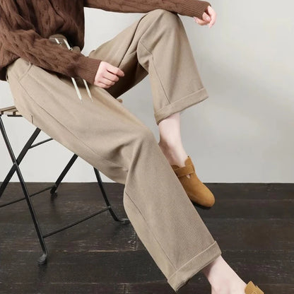 M-4XL Women’s Maternity Radish Pants – Cotton Fleece Ankle-Length Corduroy Sweatpants, High Waist Autumn Pregnancy Trousers